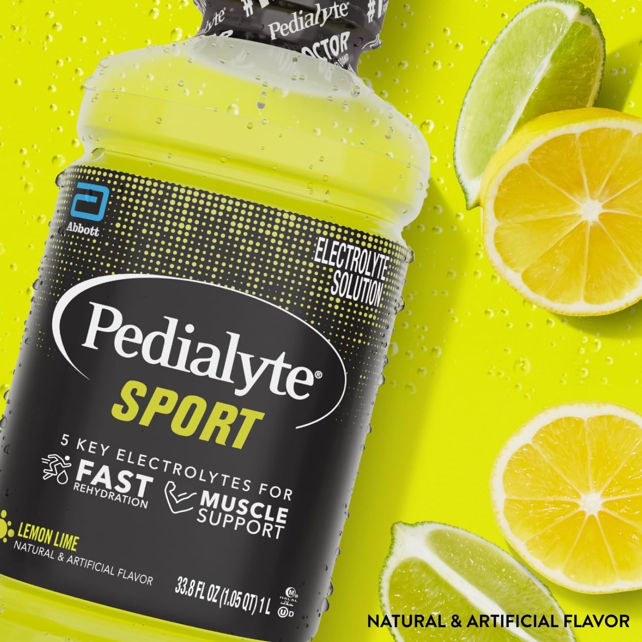 Pedialyte Sport Electrolyte Solution - Hydrate Fast with 5 Key Electrolytes - Lemon Lime, 1 Liter Bottle