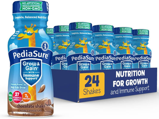 PediaSure Grow & Gain Kids Protein Shake with Immune Support, Chocolate Flavor - 24 Bottles, 8 fl oz each