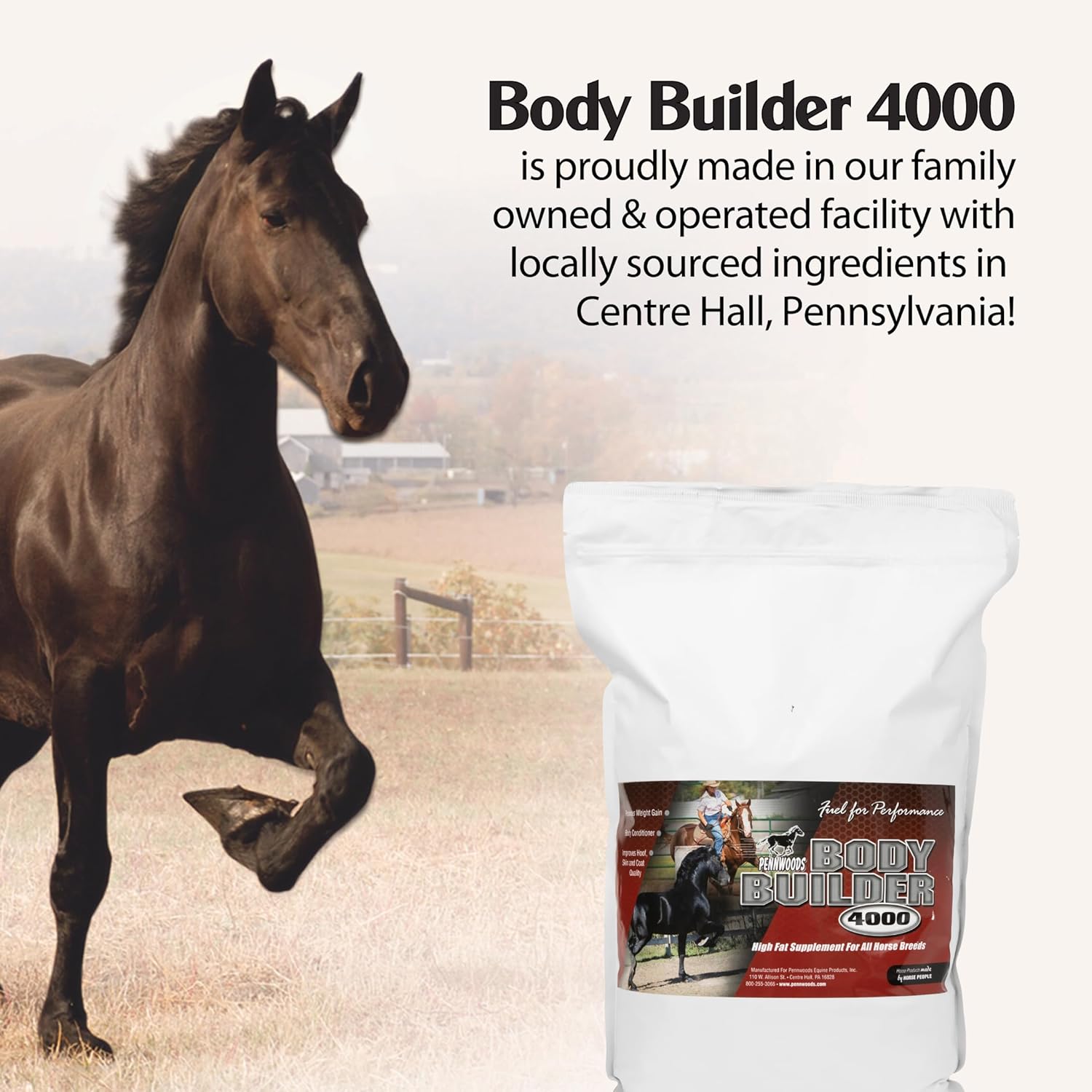 Pennwoods Body Builder 4000: High-Fat Horse Weight Gain Supplement for Improved Hoof Quality - 25 LB Bag