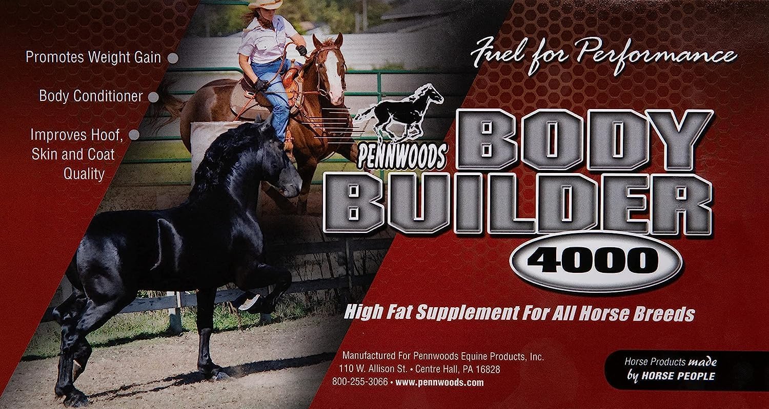 Pennwoods Body Builder 4000: High-Fat Horse Weight Gain Supplement for Improved Hoof Quality - 25 LB Bag