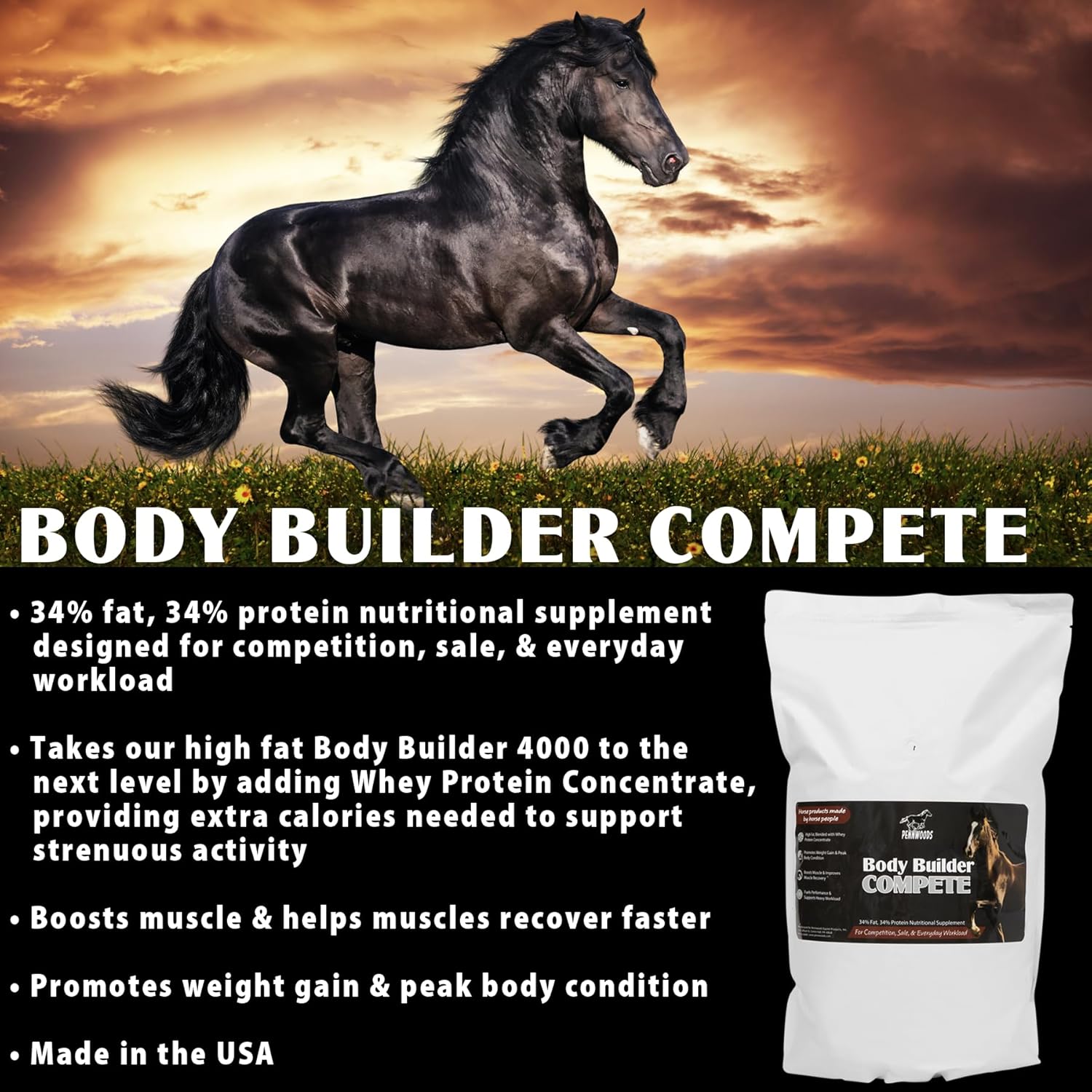 Pennwoods Body Builder Compete: High-Quality Horse Weight Gain Supplement for Competition and Sale, 11lb Bag
