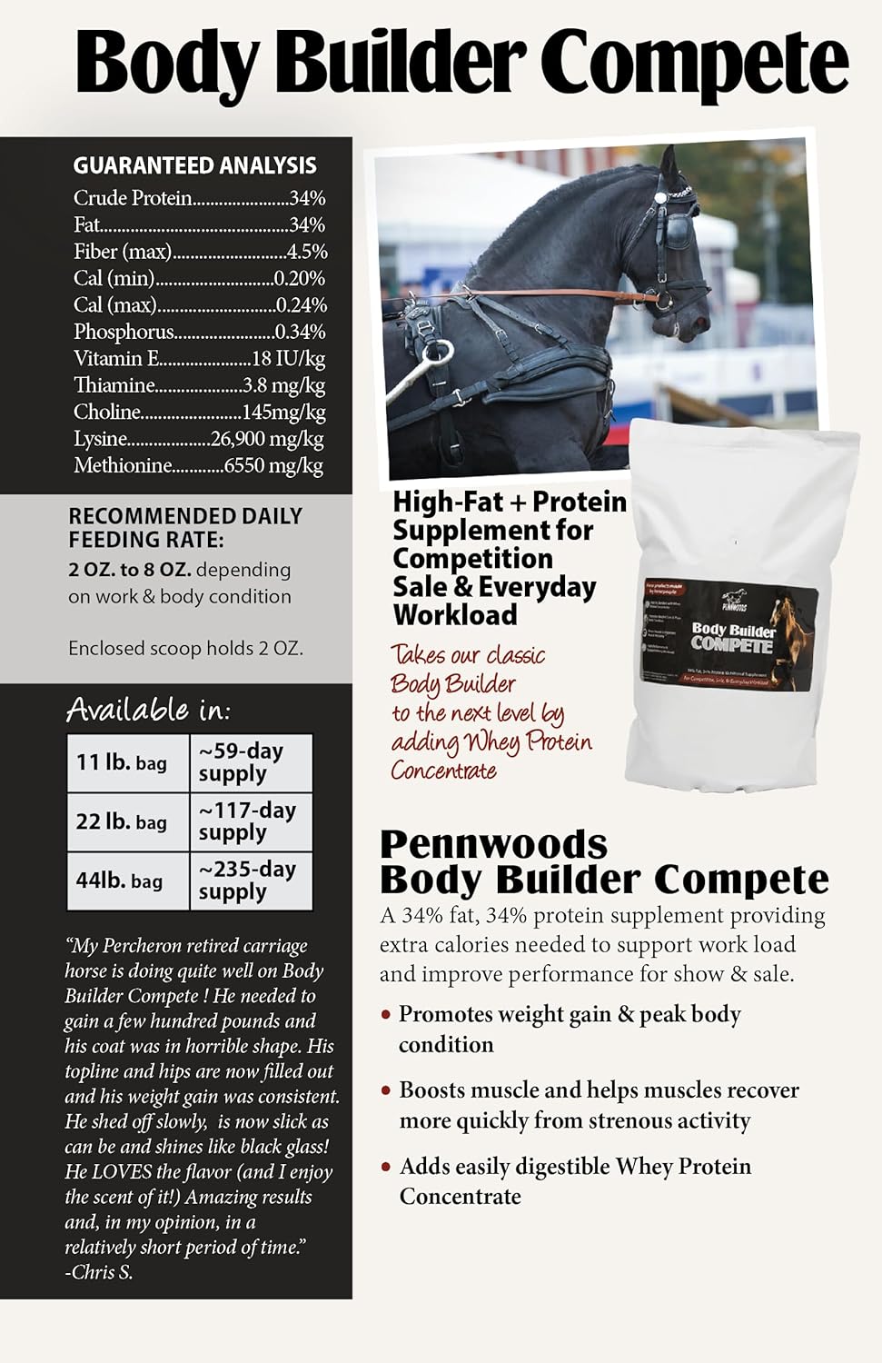 Pennwoods Body Builder Compete: High-Quality Horse Weight Gain Supplement for Competition and Sale, 11lb Bag