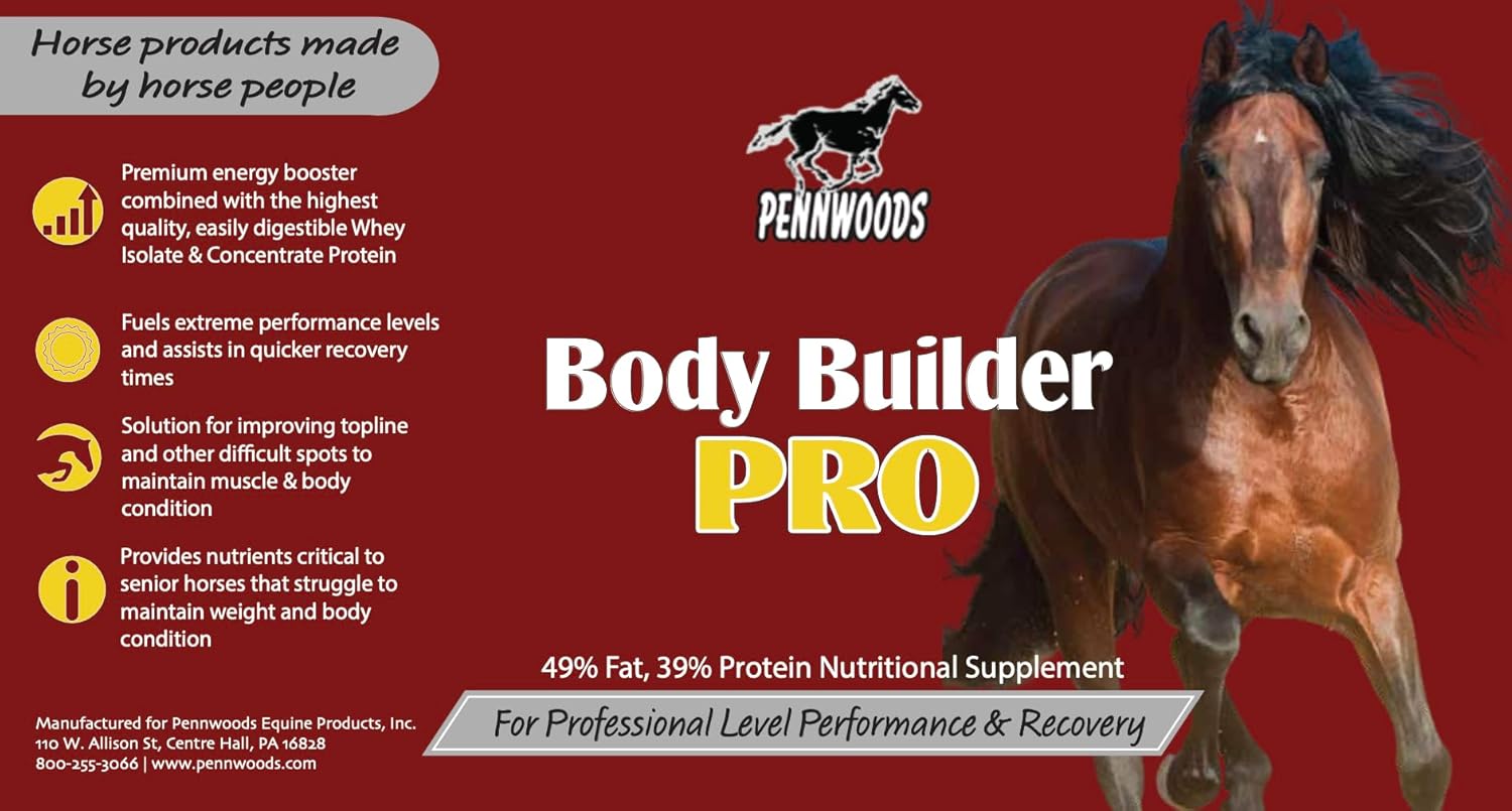 Pennwoods Body Builder Pro: Premium Horse Weight Gain Supplement with High Fat Energy Booster - 4lb Bag