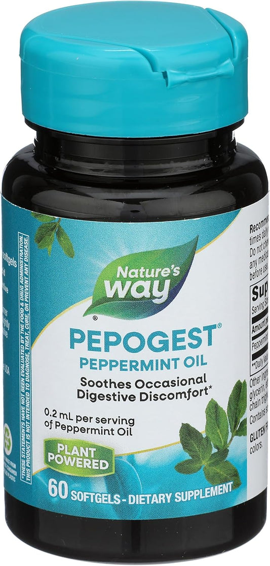 Pepogest Peppermint Oil Softgels for Occasional Gastrointestinal Discomfort, 60 Enteric Coated Capsules