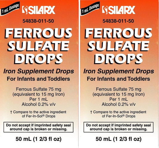 Peppermint Flavored Iron Supplement Drops for Infants, Toddlers & Children - 50 ml Bottles (Pack of 2) - Includes Measuring Dropper