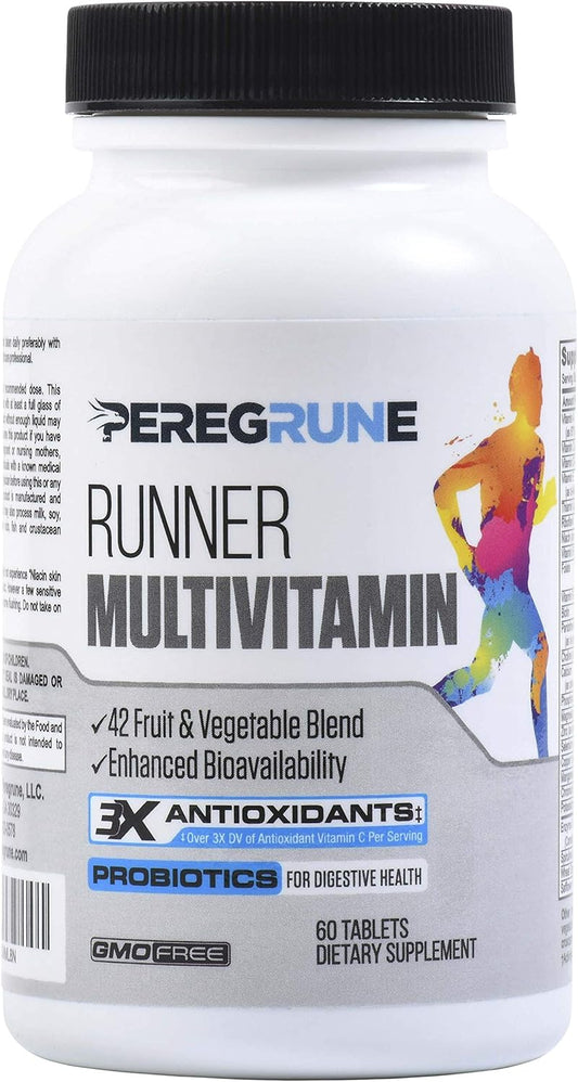 PEREGRUNE Runner Multivitamin - Antioxidant-Rich Vitamin for Health and Recovery - Enhanced B Complex for Endurance and Energy - Probiotics and Whole Foods - Certified Running Supplement