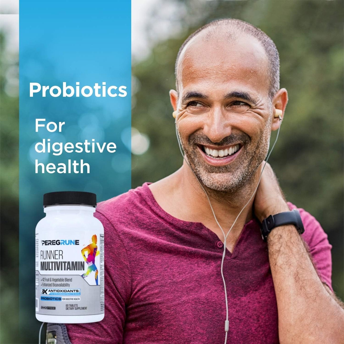PEREGRUNE Runner Multivitamin - Antioxidant-Rich Vitamin for Health and Recovery - Enhanced B Complex for Endurance and Energy - Probiotics and Whole Foods - Certified Running Supplement
