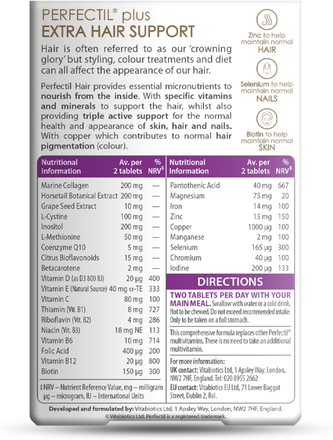 Perfectil Vitabiotics Multivitamin for Hair Growth and Thickening | Supports Healthy, Thicker Hair with Vitamin D, E, Collagen, Biotin | Hair Health Supplement