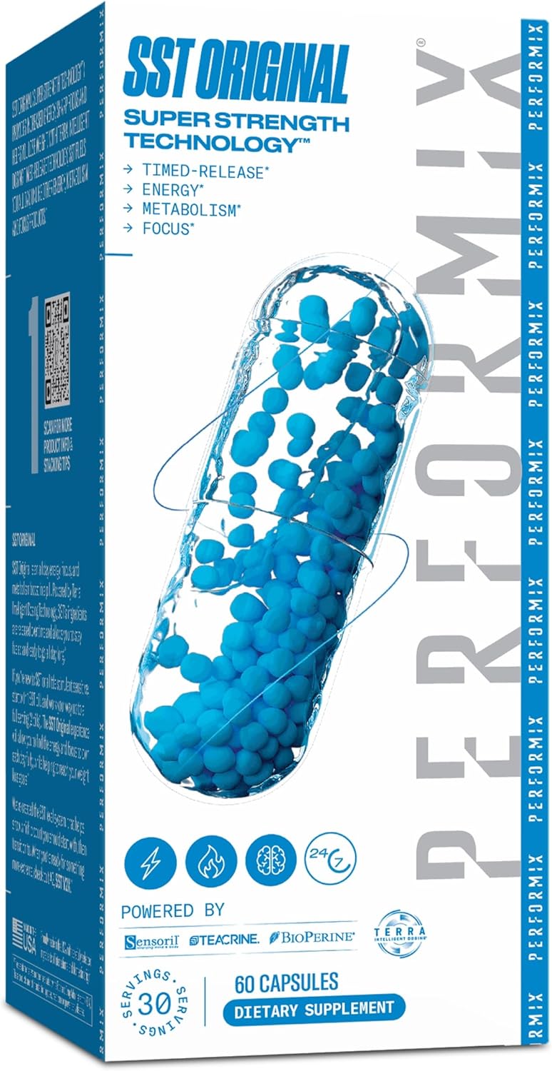 Performix SST Original Pre Workout Energy Supplement with 250mg Caffeine for All Day Focus and Energy Boost - 60 Capsules for Men and Women
