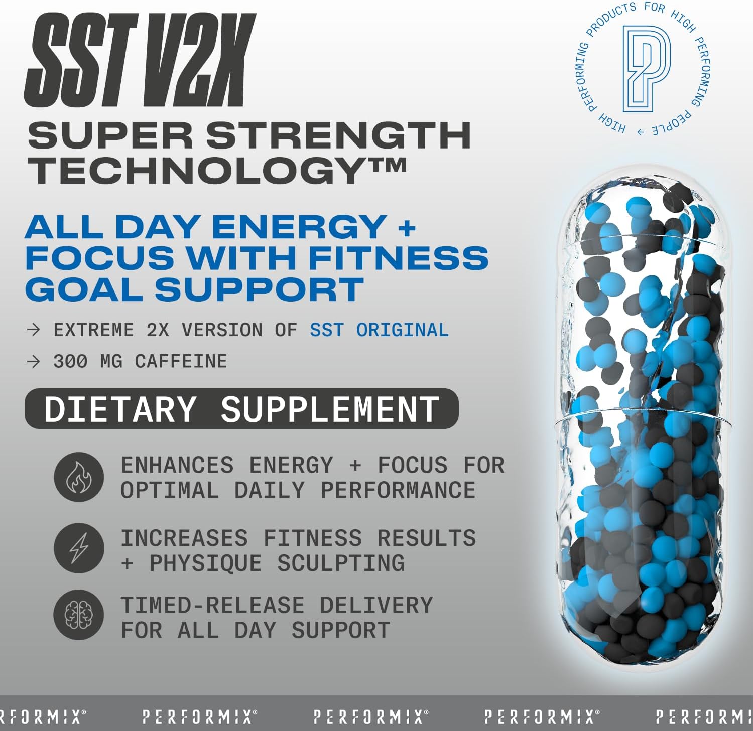 Performix SST V2X Pre Workout Capsules - 300mg Caffeine - Energy Supplements for All-Day Focus & Mood Boost - Thermogenic Nootropic for Men & Women