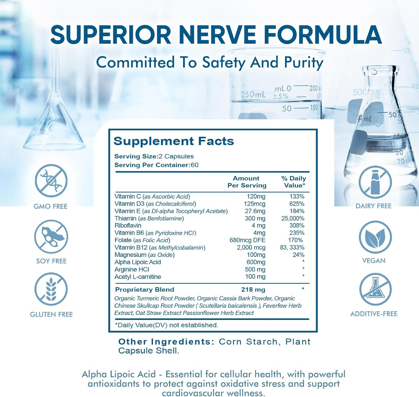 Peripheral Neuropathy Support Supplement with 600mg Alpha Lipoic Acid - Nerve Fortification for Hands, Feet, Fingers, & Toes - 120 Capsules