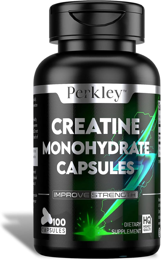 Perkley™ Micronized Creatine Monohydrate Capsules - 100 Count for Strength, Muscle Growth & Performance - Fast Absorption Pre and Post-Workout Support - 50 Servings