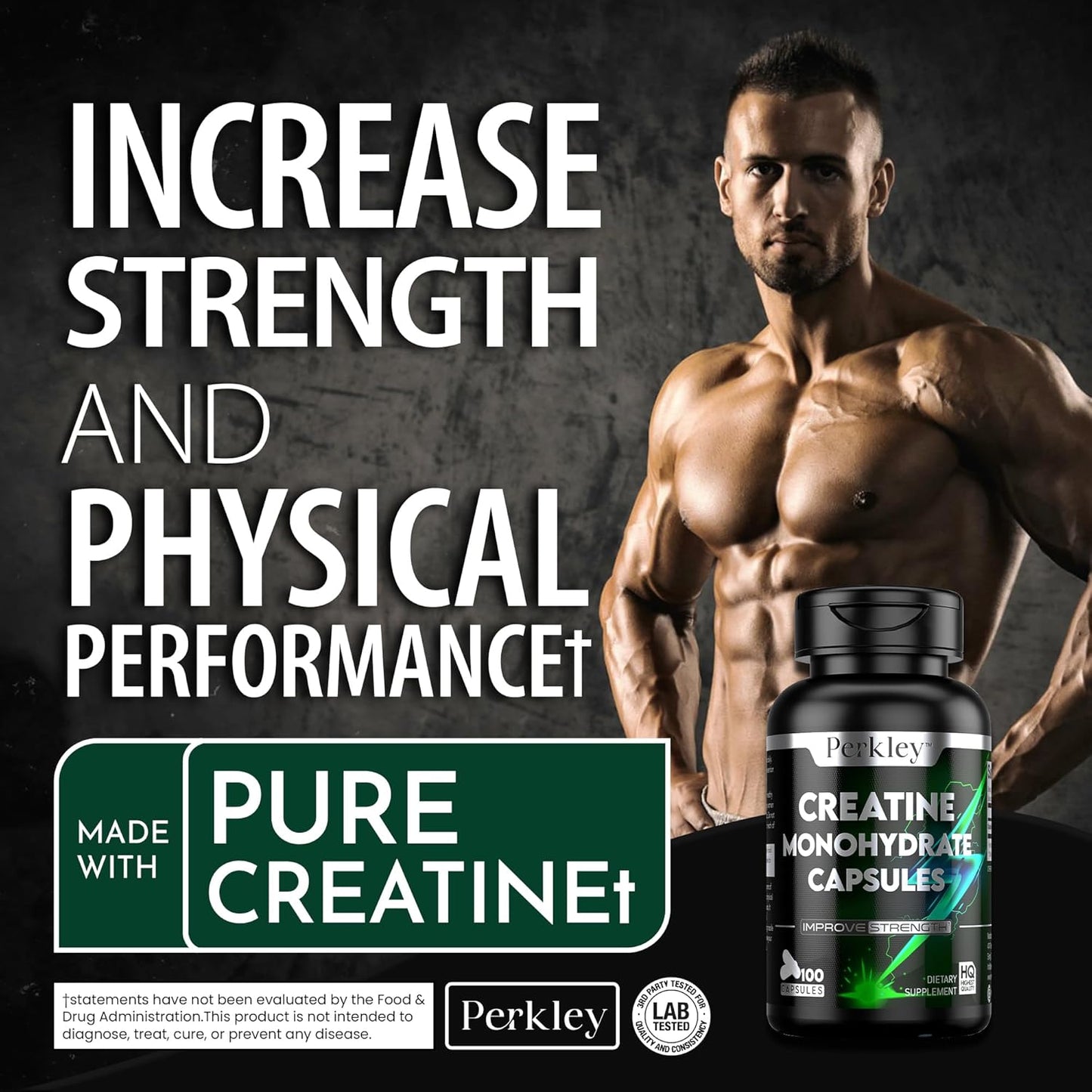 Perkley™ Micronized Creatine Monohydrate Capsules - 100 Count for Strength, Muscle Growth & Performance - Fast Absorption Pre and Post-Workout Support - 50 Servings