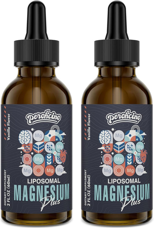 Peroncino Liposomal Magnesium Citrate Drops with Vitamin B6 and Zinc for Gut, Bone, Mood, Stress - 60ml (2-Pack)