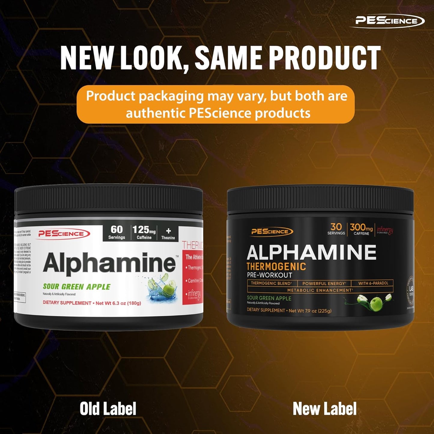 PEScience Alphamine Sour Green Apple Thermogenic Energy Powder with L-Carnitine - 60 Scoops