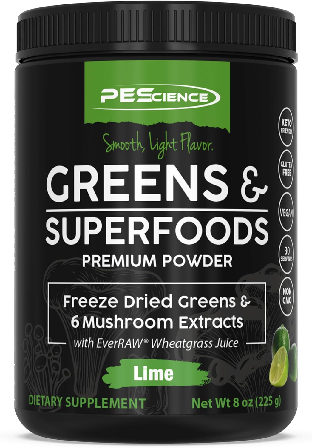 PEScience Lime Greens Superfoods Powder - 30 Servings, Natural Chlorophyll & Turkey Tail Mushroom Blend