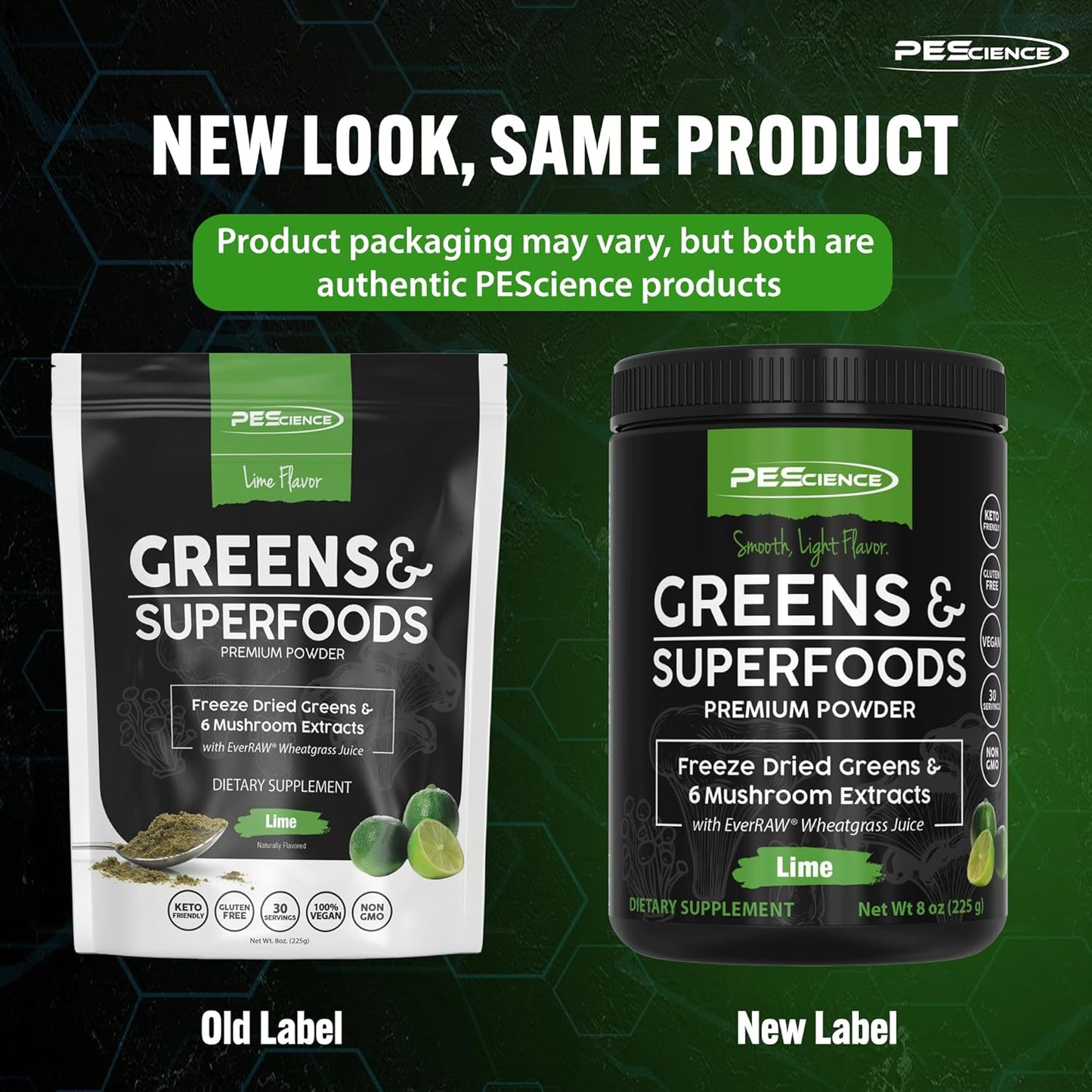 PEScience Lime Greens Superfoods Powder - 30 Servings, Natural Chlorophyll & Turkey Tail Mushroom Blend