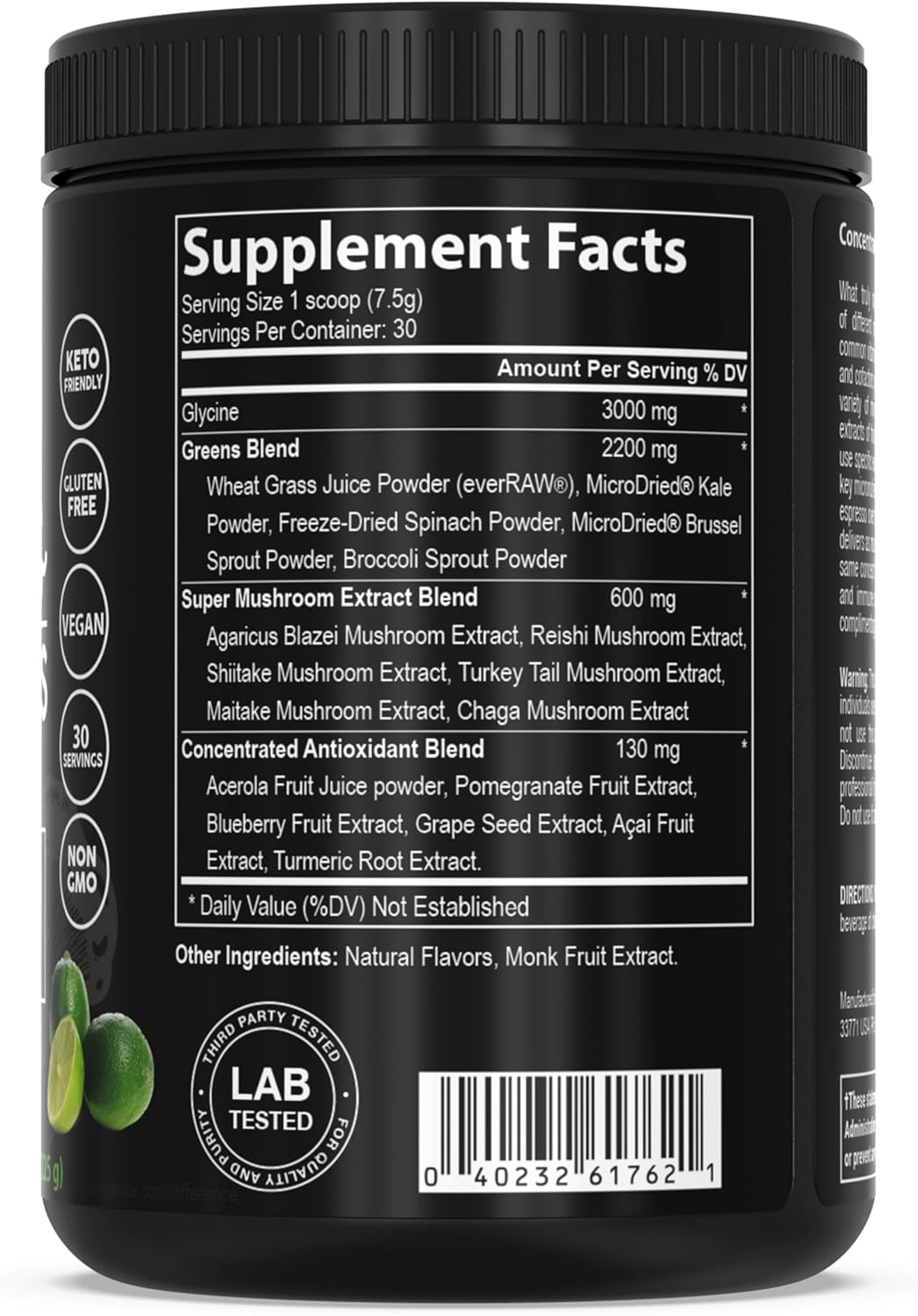 PEScience Lime Greens Superfoods Powder - 30 Servings, Natural Chlorophyll & Turkey Tail Mushroom Blend