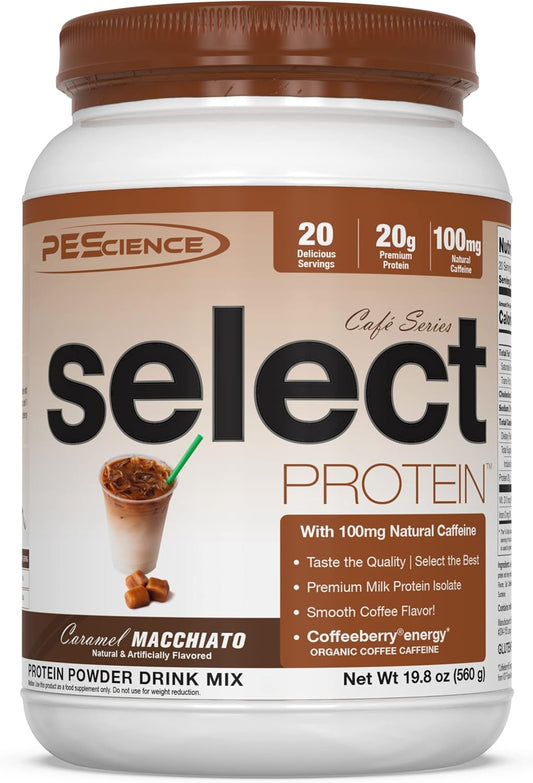 PEScience Select Cafe Protein, Caramel Macchiato Flavor, 20 Servings, Coffee Whey & Casein Blend