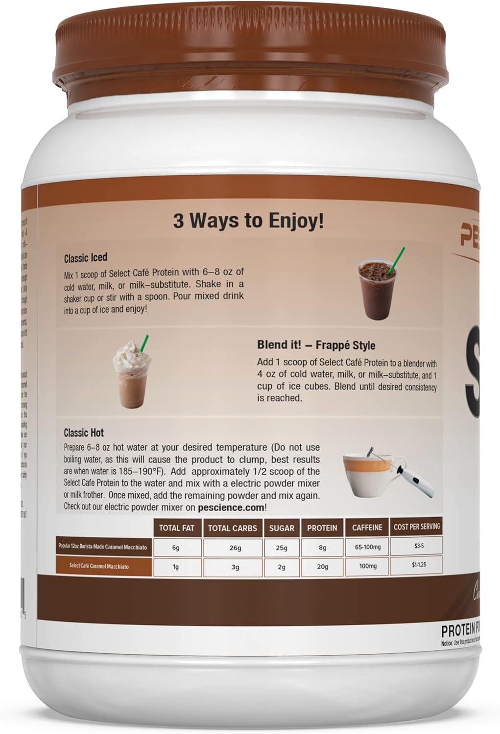 PEScience Select Cafe Protein, Caramel Macchiato Flavor, 20 Servings, Coffee Whey & Casein Blend