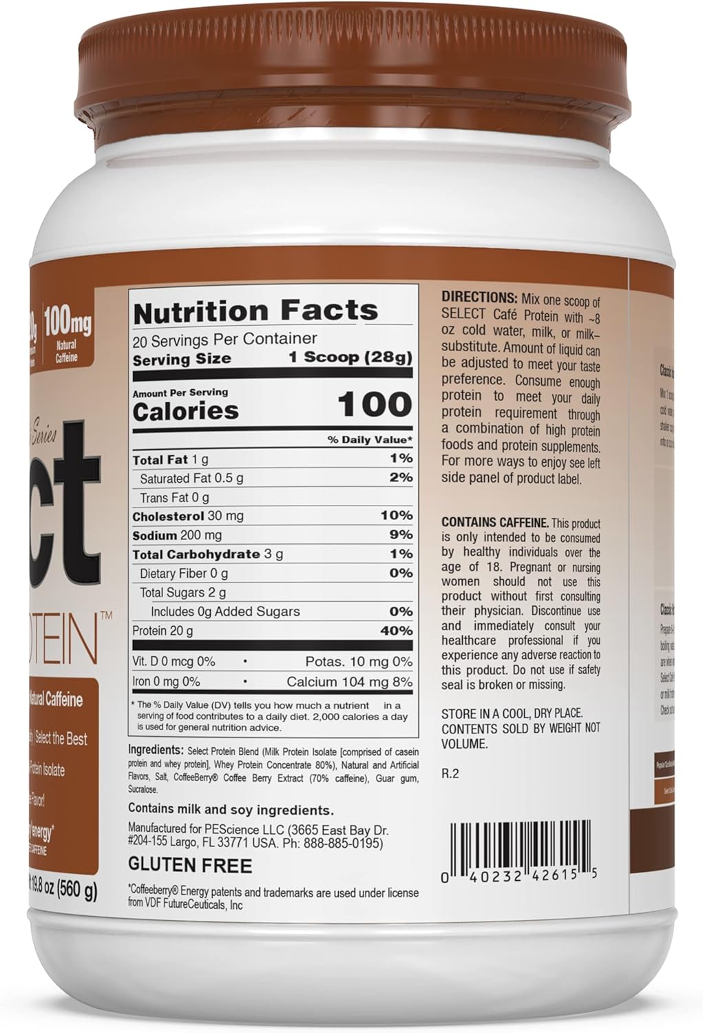 PEScience Select Cafe Protein, Caramel Macchiato Flavor, 20 Servings, Coffee Whey & Casein Blend