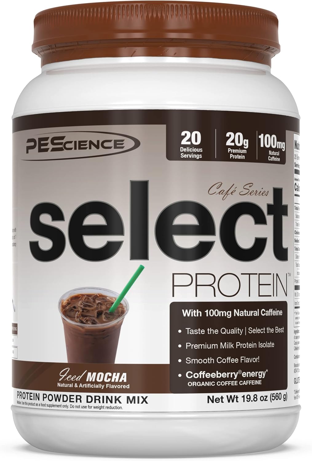 PEScience Select Cafe Protein, Iced Mocha Flavor, 20 Servings, Whey and Casein Blend for Coffee Lovers