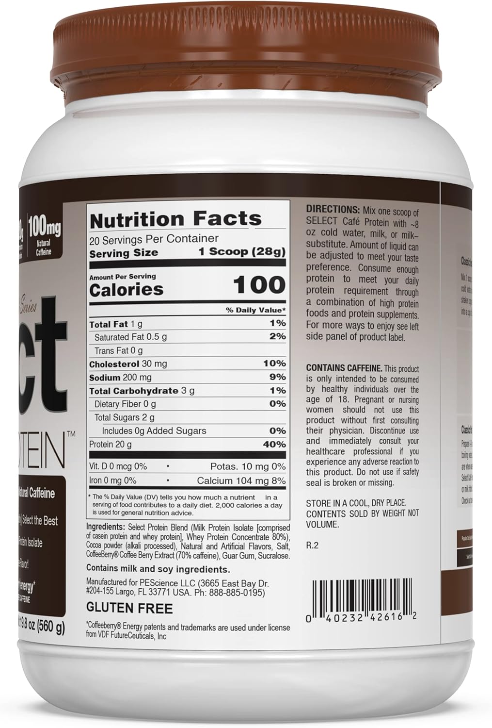 PEScience Select Cafe Protein, Iced Mocha Flavor, 20 Servings, Whey and Casein Blend for Coffee Lovers