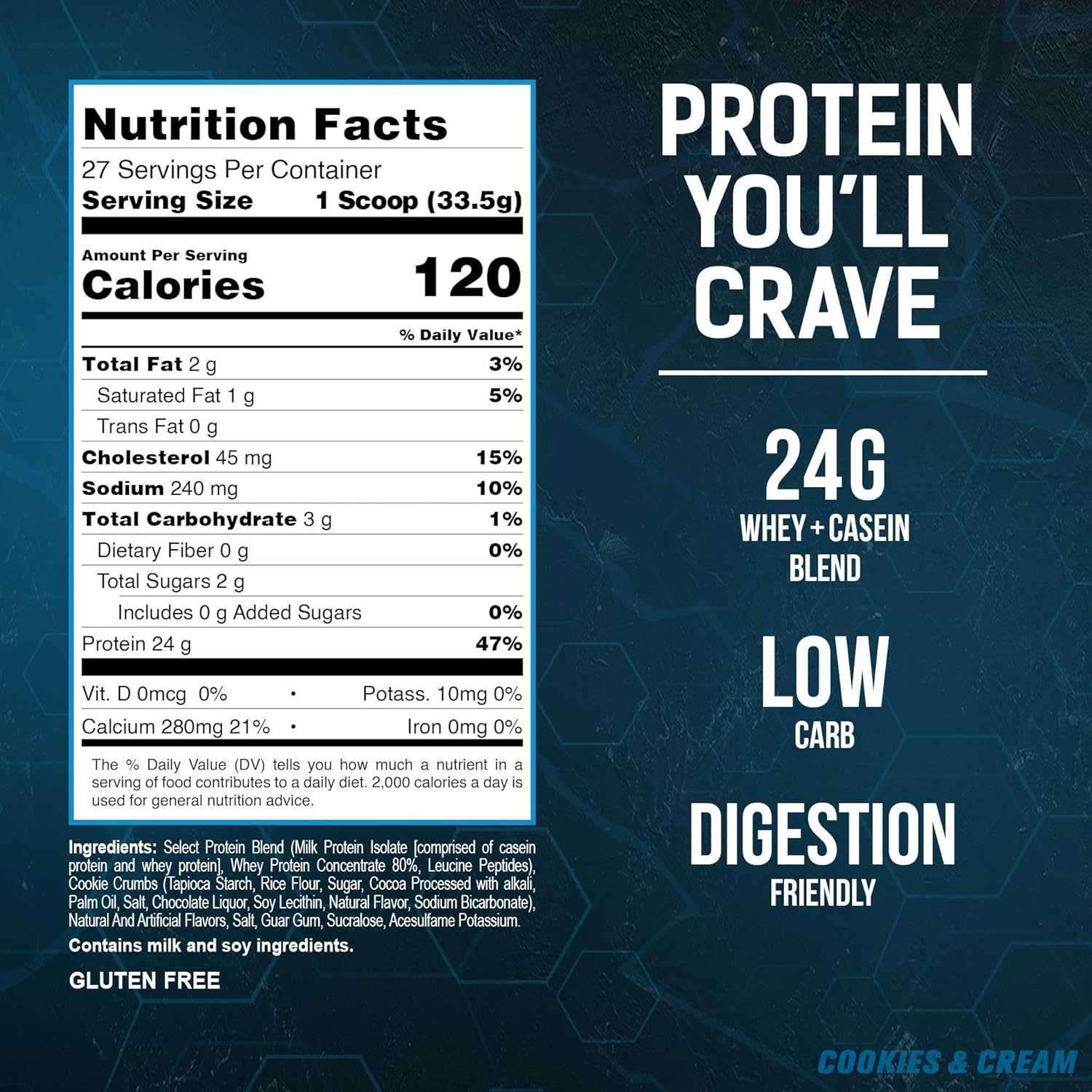 PEScience Select Cookies and Cream Low Carb Protein Powder - Keto Friendly & Gluten Free - 27 Servings