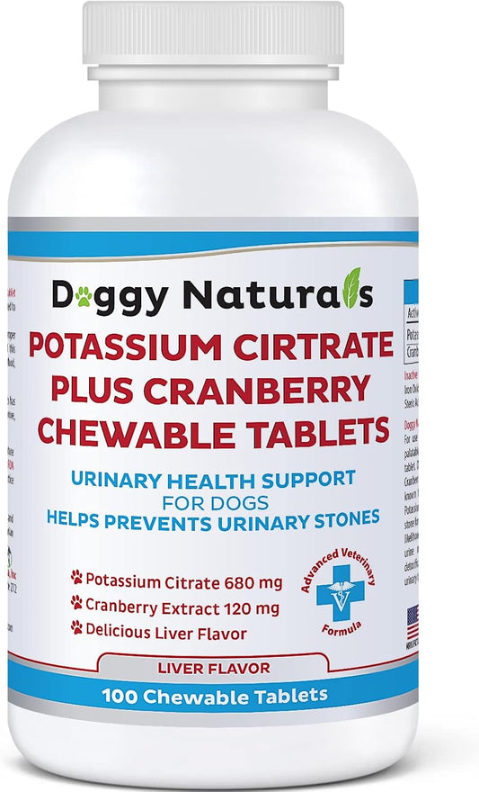 Pet Health Pharma Potassium Citrate & Cranberry Supplement for Dogs - 100 Tablets - Urinary Tract Support - Prevents Calcium Oxalate Stones - Bladder & Kidney Stone Deterrent - Made in USA