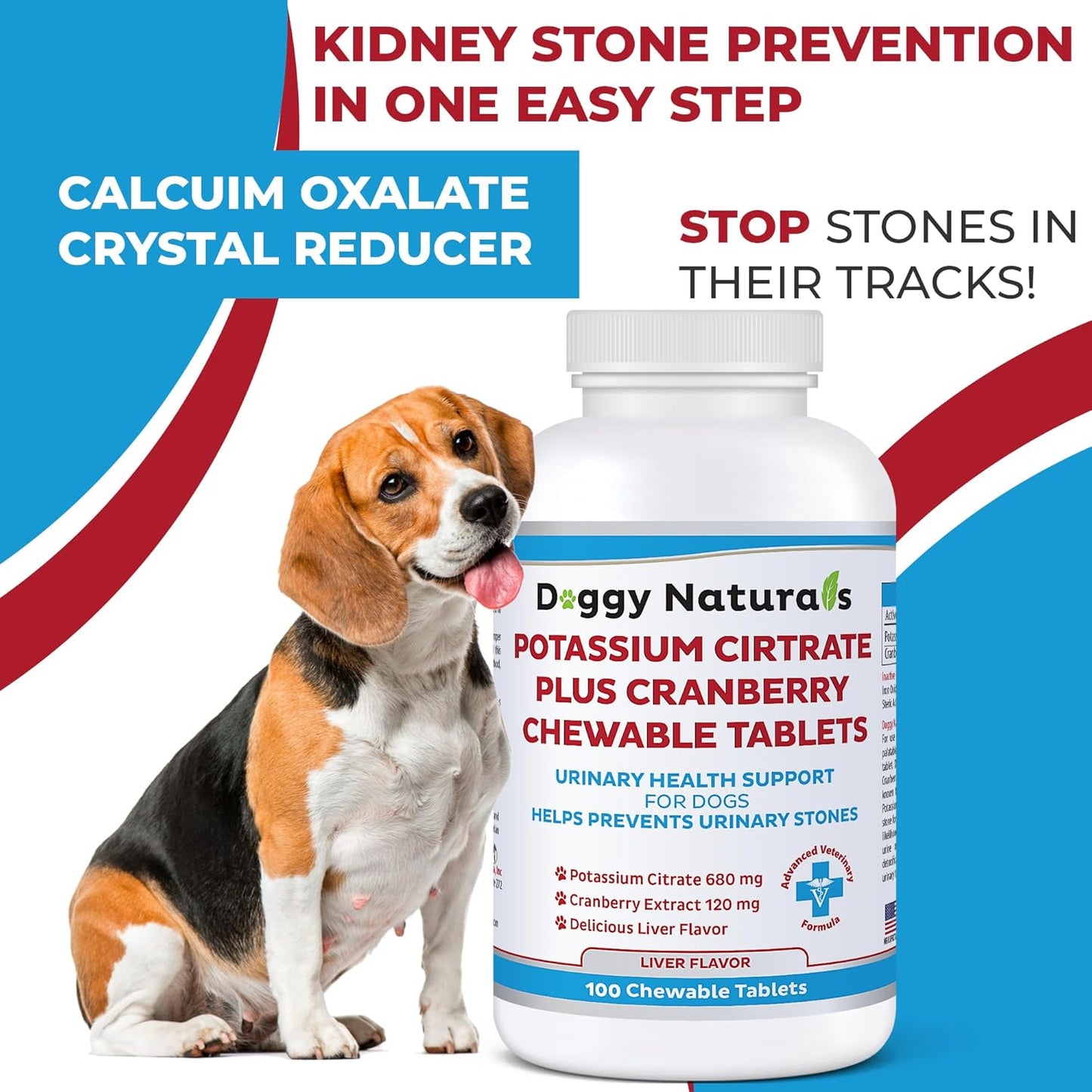 Pet Health Pharma Potassium Citrate & Cranberry Supplement for Dogs - 100 Tablets - Urinary Tract Support - Prevents Calcium Oxalate Stones - Bladder & Kidney Stone Deterrent - Made in USA