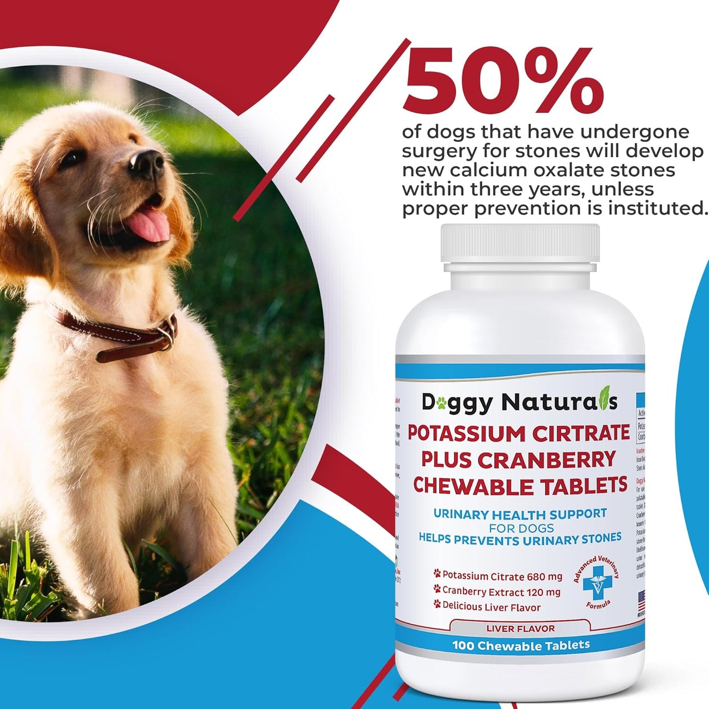 Pet Health Pharma Potassium Citrate & Cranberry Supplement for Dogs - 100 Tablets - Urinary Tract Support - Prevents Calcium Oxalate Stones - Bladder & Kidney Stone Deterrent - Made in USA