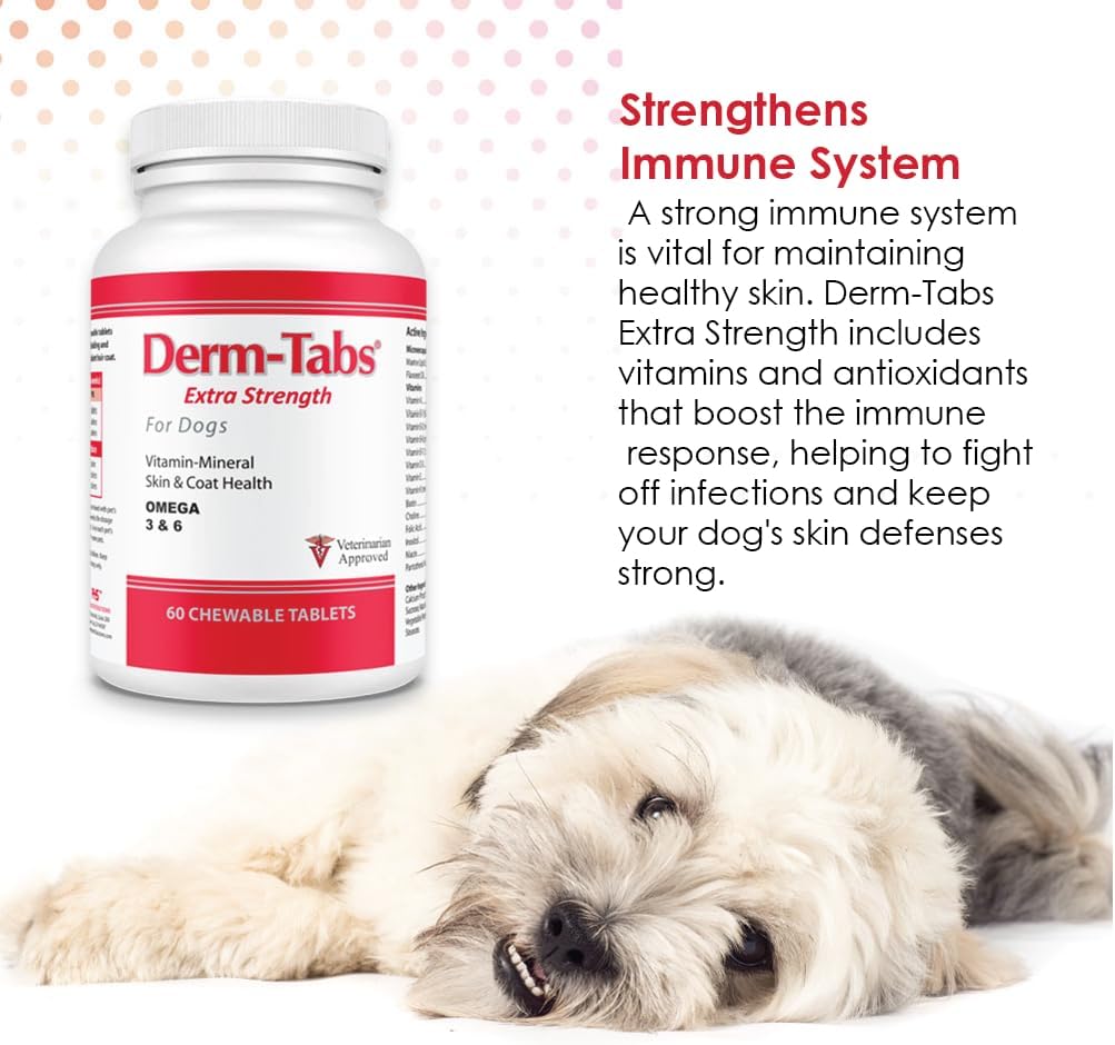 Pet Health Solutions Derm Tabs Extra Strength - 60 Chewable Tablets with Natural Oils, Vitamins, Minerals, Antioxidants - Promote Healthy Skin & Reduce Shedding
