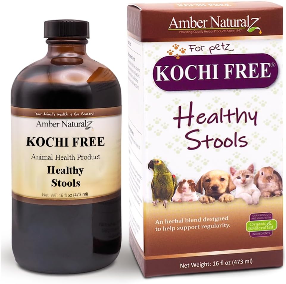 Pet Herbal Supplement for Healthy Stool Support - Amber NaturalZ Kochi Free Herbal Formula | 16 oz Glass Bottle | Made in USA