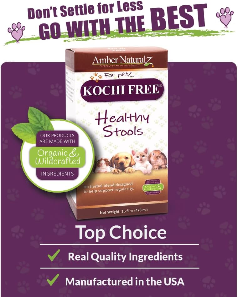 Pet Herbal Supplement for Healthy Stool Support - Amber NaturalZ Kochi Free Herbal Formula | 16 oz Glass Bottle | Made in USA