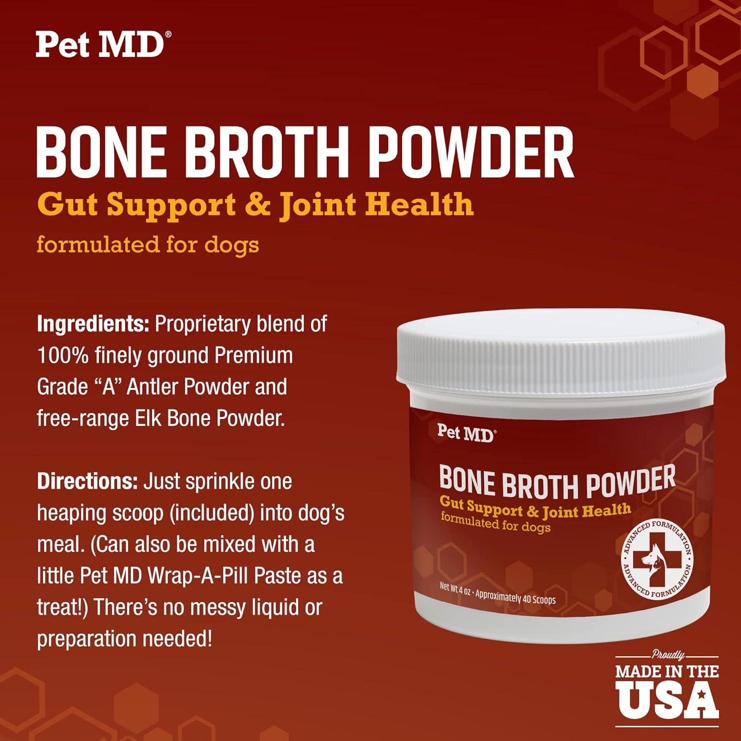 Pet MD Elk Bone Broth Dog Food Topper - Supports Joints & Digestion - 4 oz