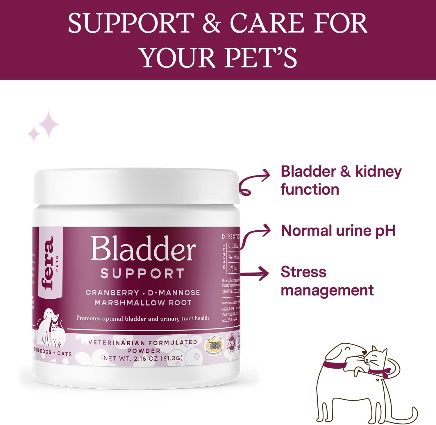 Pet Organics Bladder Cranberry Supplement for Dogs & Cats - Vet Formulated - Supports Kidney & Urinary Health - D-Mannose & Cranberry - 60 Scoops
