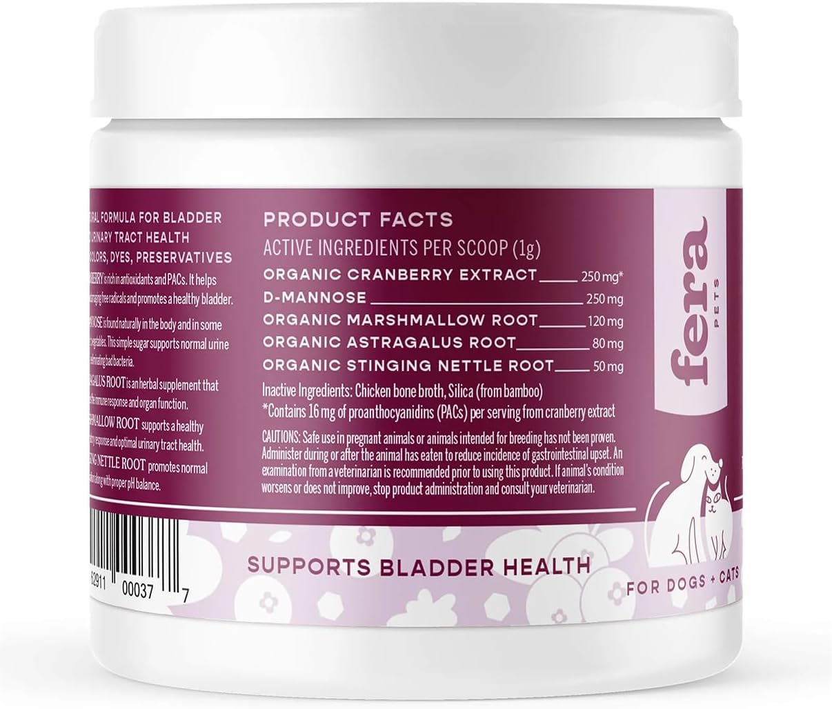 Pet Organics Bladder Cranberry Supplement for Dogs & Cats - Vet Formulated - Supports Kidney & Urinary Health - D-Mannose & Cranberry - 60 Scoops