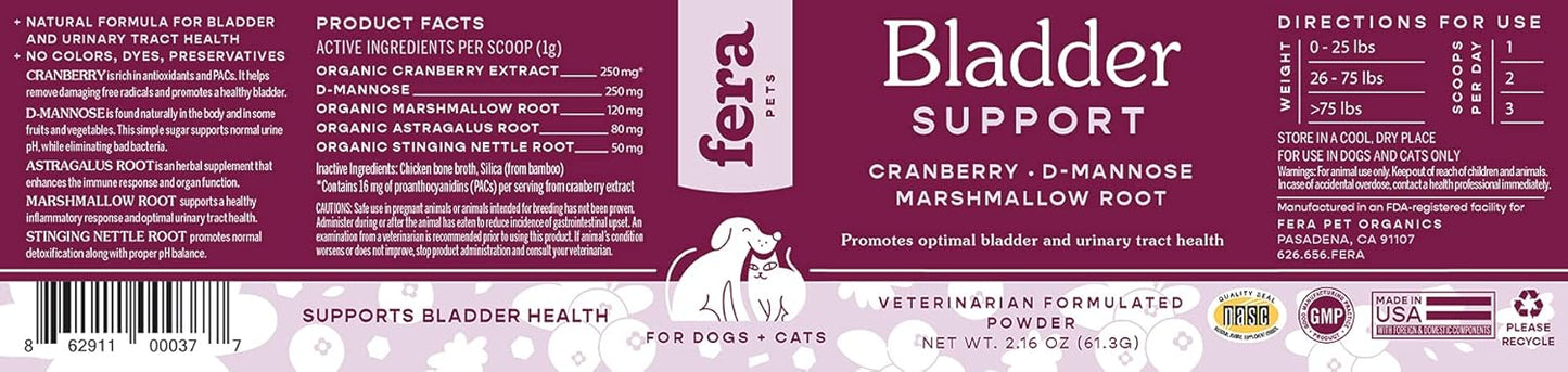 Pet Organics Bladder Cranberry Supplement for Dogs & Cats - Vet Formulated - Supports Kidney & Urinary Health - D-Mannose & Cranberry - 60 Scoops