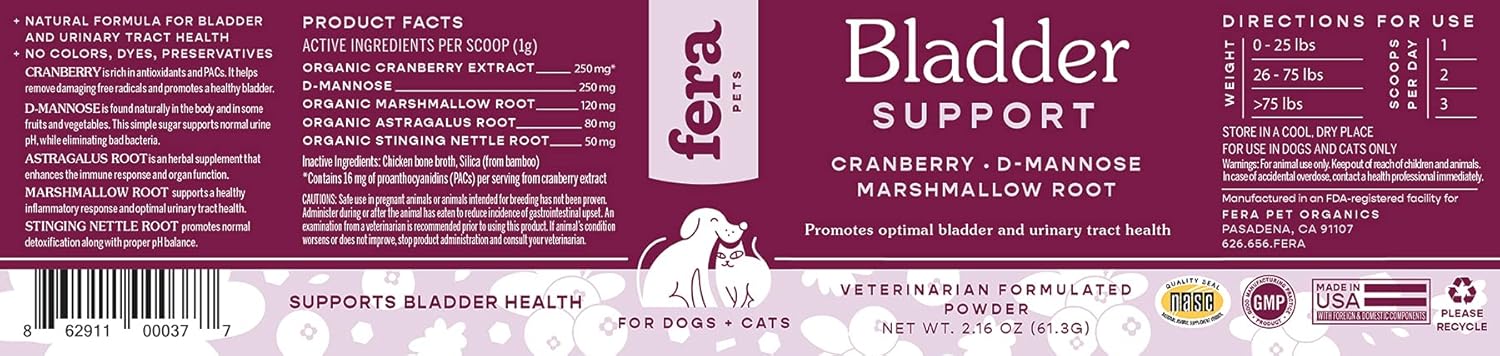 Pet Organics Bladder Cranberry Supplement for Dogs & Cats - Vet Formulated - Supports Kidney & Urinary Health - D-Mannose & Cranberry - 60 Scoops