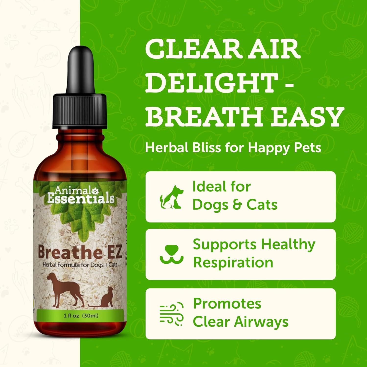 Pet Respiratory Support Supplement for Dogs & Cats - Improve Breathing & Respiration with Breathe EZ - 1 Fl Oz