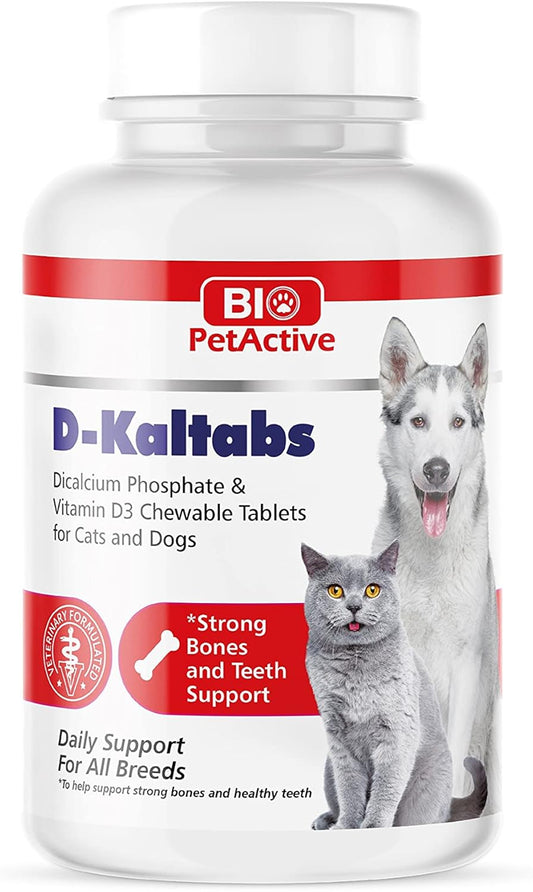 Pet Supplement: Bio Pet Active D-Kaltabs - Phosphorus, Calcium, Vitamin D3 for Dogs & Cats - Prenatal Vitamins - 84 Chewable Tablets