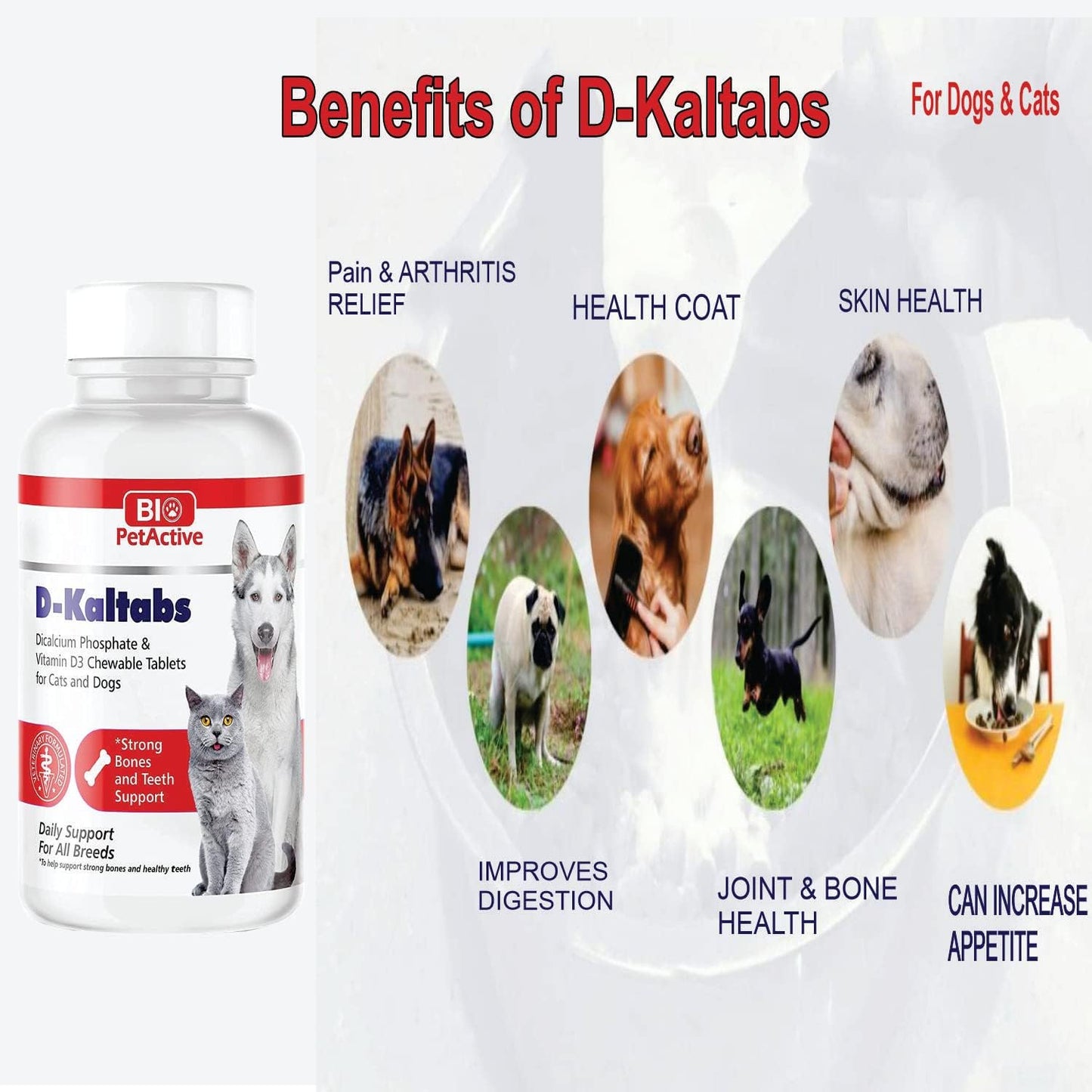 Pet Supplement: Bio Pet Active D-Kaltabs - Phosphorus, Calcium, Vitamin D3 for Dogs & Cats - Prenatal Vitamins - 84 Chewable Tablets