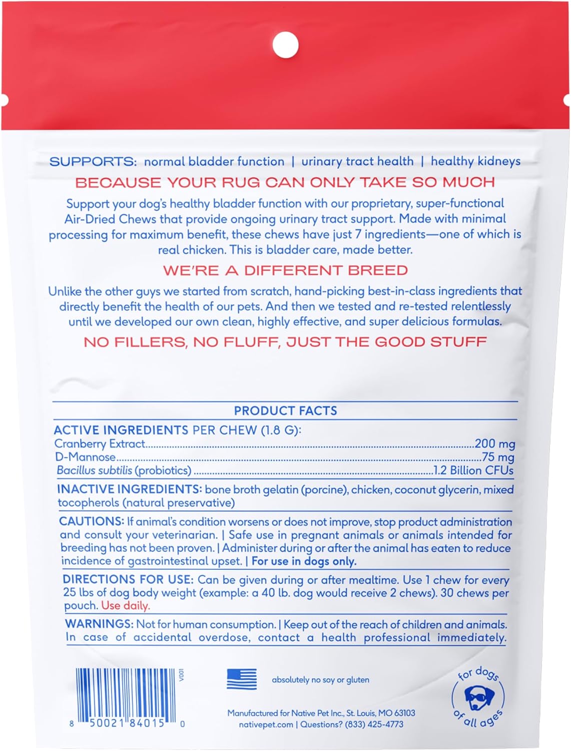 Pet UTI Treatment Chews with Cranberry for Dogs & Cats - Bladder Control and UTI Medicine - Natural Pet Health Supplement