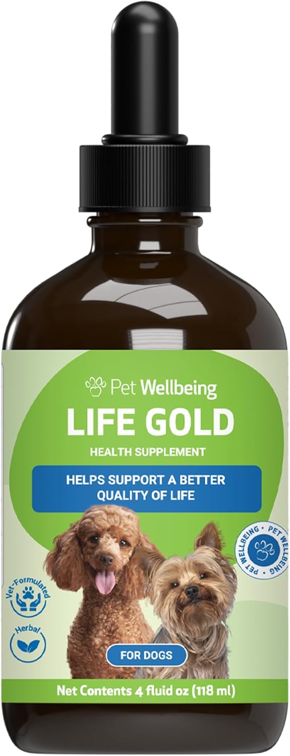 Pet Wellbeing Life Gold for Dogs - Herbal Supplement for Immune Support, Antioxidants, Cellular Health, and Detoxification - Veterinarian Formulated - 4 oz