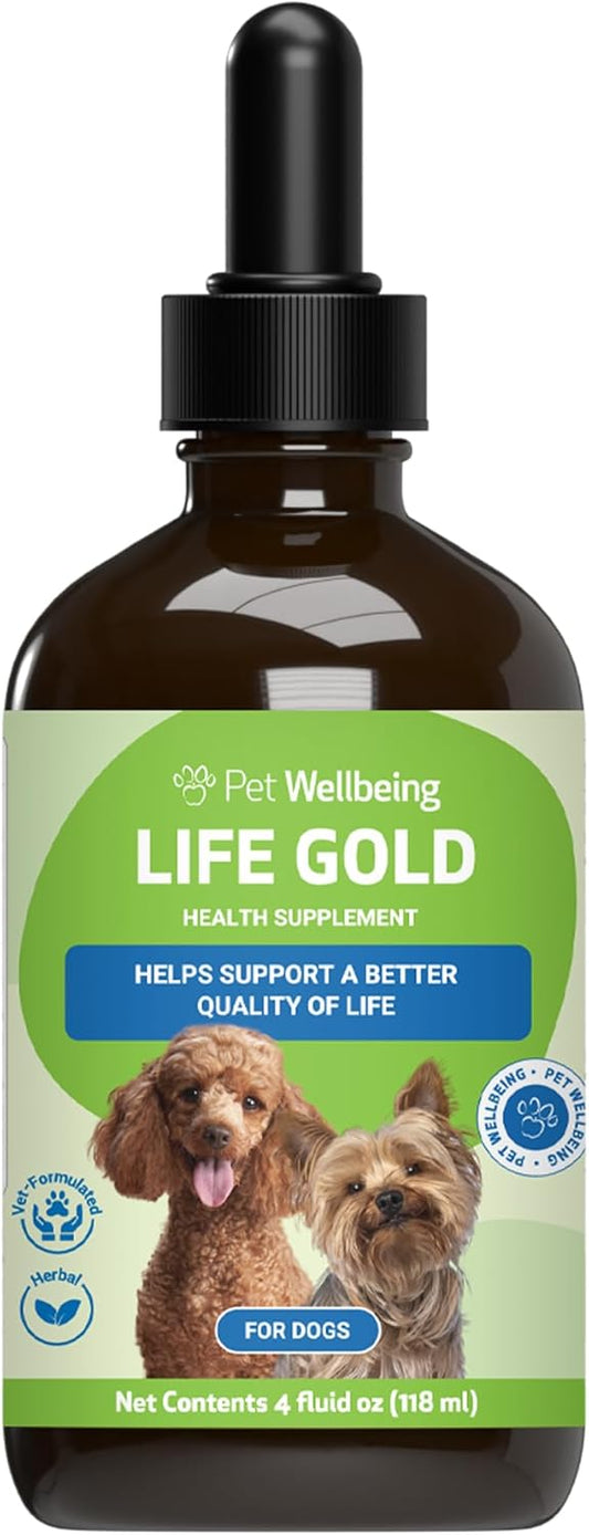 Pet Wellbeing Life Gold for Dogs - Herbal Supplement for Immune Support, Antioxidants, Cellular Health, and Detoxification - Veterinarian Formulated - 4 oz