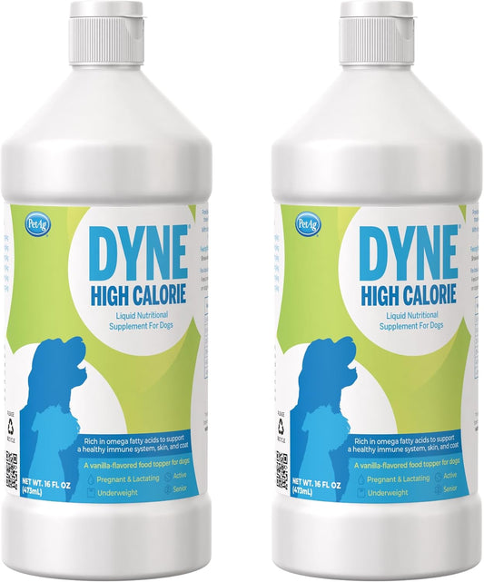 PetAg Dyne High Calorie Liquid Nutritional Supplement for Dogs & Puppies 8 Weeks+, 16 oz - 2 Pack, Sweet Vanilla Flavor - Boosts Performance & Endurance
