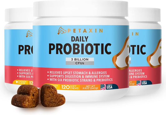 Petaxin Probiotic Chews for Dogs - 6 Strains with Prebiotics - Supports Digestive and Immune Health - Relief for Diarrhea, Bad Breath, Allergies, Gas, Constipation, Hot Spots - USA Made - 360 Chews