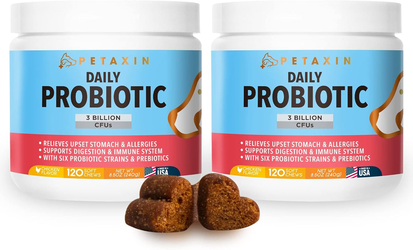 Petaxin Probiotic Chews for Dogs - 6 Strains with Prebiotics - Digestive and Immune Support - Relief for Digestive Issues - Made in USA - 240 Chews