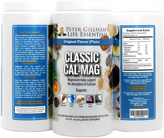 Peter Gillham's Cal-Mag Powder for Stress & Bone Health, High Absorption Calcium & Magnesium Citrate, Reduce Cramps, Unflavored 16 oz