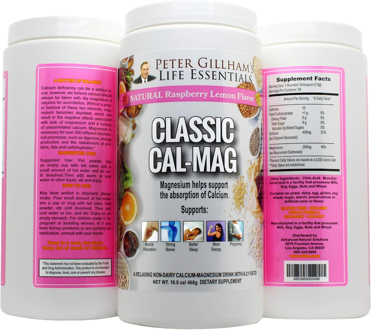Peter's Choice Classic Cal-Mag Powder Raspberry Lemon 16.5oz - Sleep & Stress Aid for Muscle Relaxation, Leg Cramps, Bones & Teeth - Made in USA